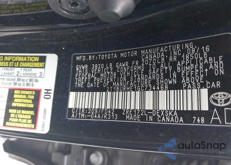 2016 Toyota Corolla S Plus из США, поврежденный, VIN 2T1BURHE1GC734468